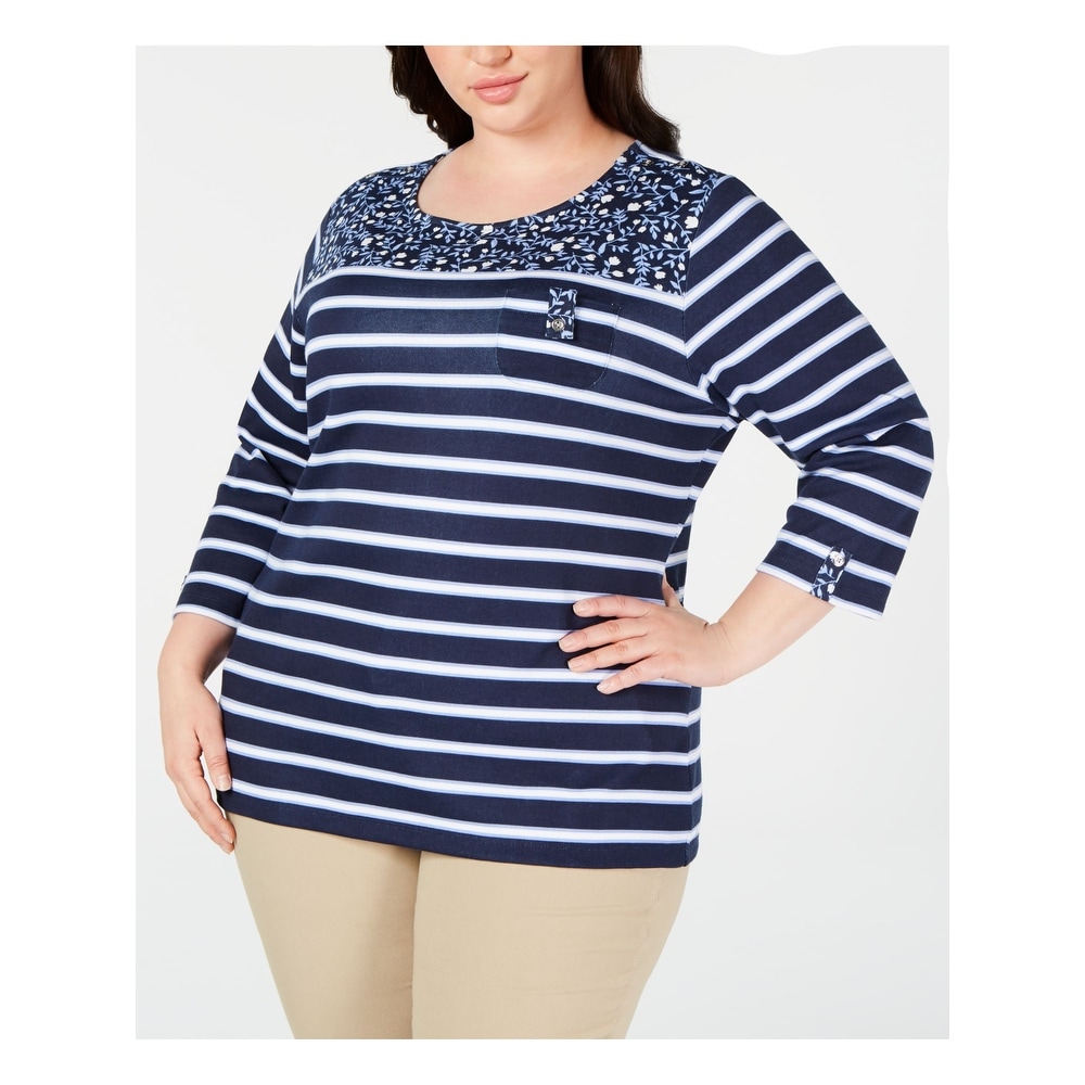 Karen Scott Womens Plus Button Trim V-Neck Pullover Top